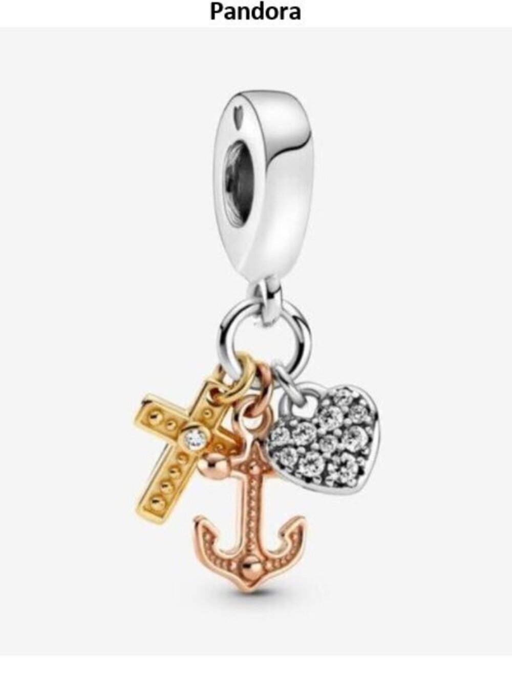 Pandora Triple-tone Cross, Heart, & Anchor Dangle Charm